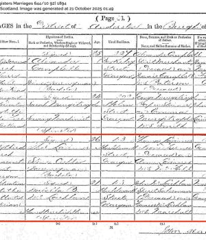 Marriage Record for Thomas Lorimer and Isabella Mclachlan