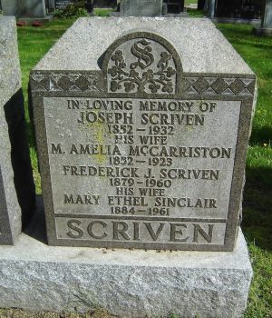 Joseph Scriven and Mary Amelia McCarriston family gravestone